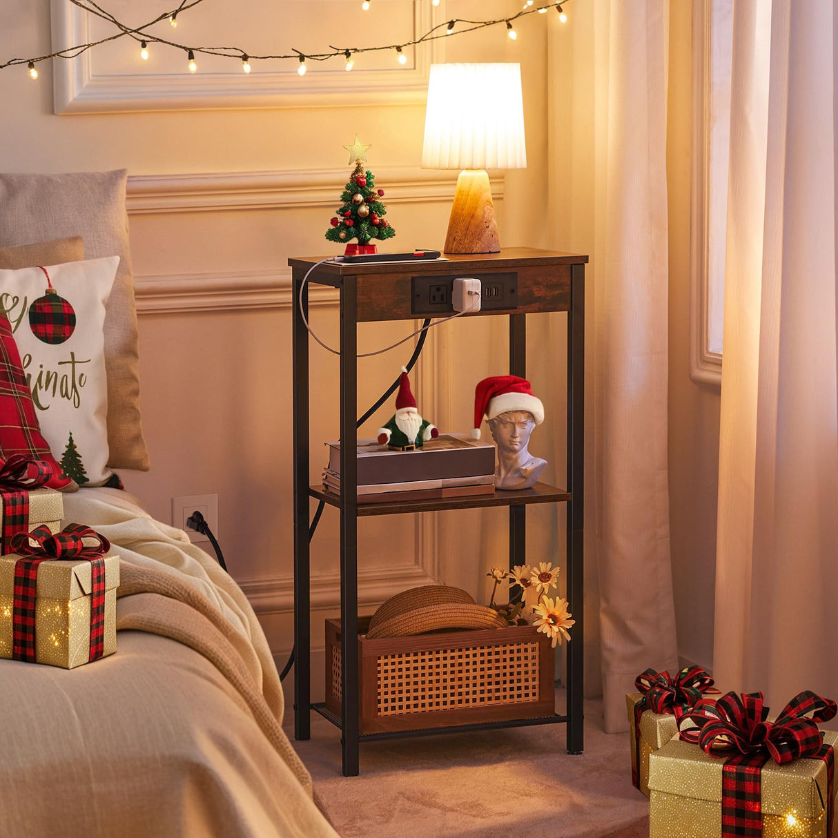 Tall End Table with Charging Station