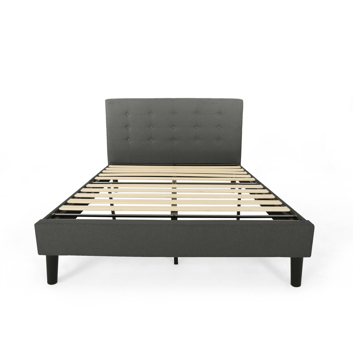 Queen Size Metal Bed with Headboard, Platform Bedframe Sturdy Framework