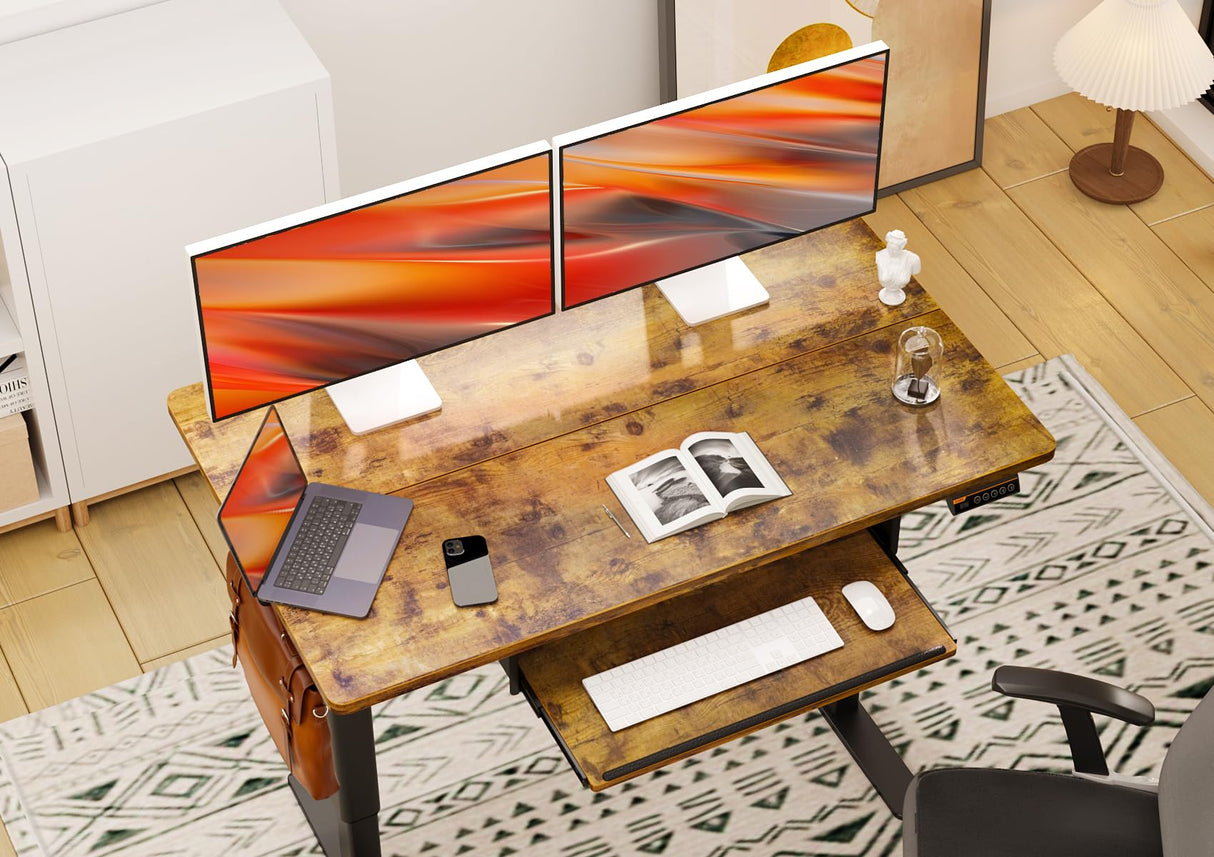 Desk with Keyboard Tray, Standing Desk Adjustable Height, Raising Desks for Home Office and Computer Workstation, 48 Inches, Rustic Brown