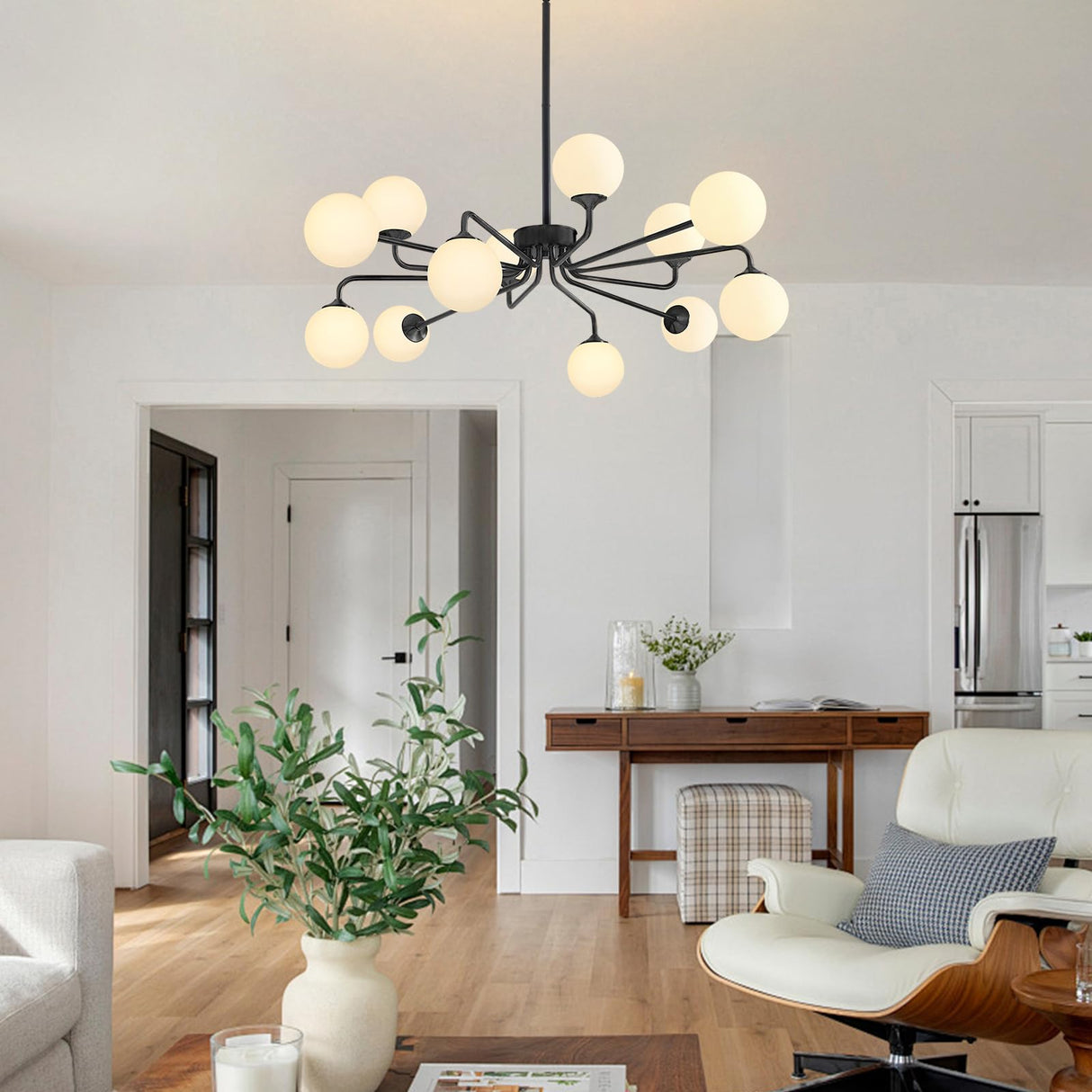 Lighting Black Sputnik Ceiling Light Fixture Modern Glass Ball Chandelier Globe Pendant Light 12-Light