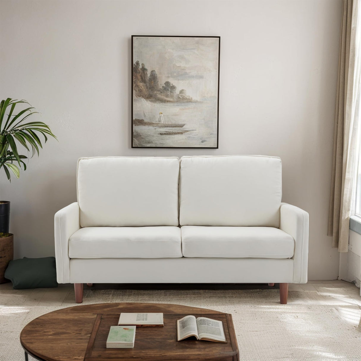 57" Loveseat Couch Sofa,Mid-Century Modern Love Seat Couch with Armrests for Living Room