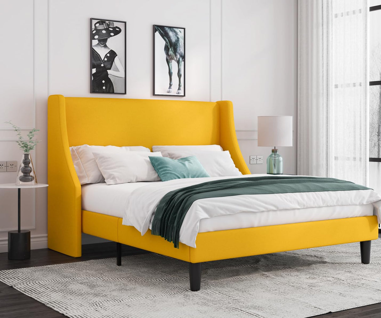 Full Size Bed Frame, Platform Bed Frame with Upholstered Headboard