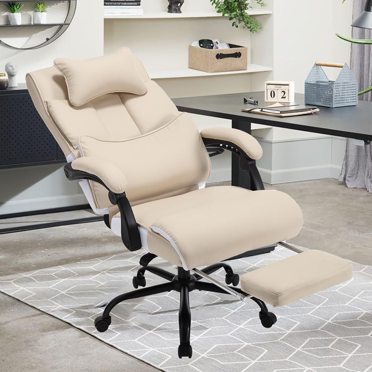 Office Chair with Foot Rest, High Back Ergonomic Reclining Executive Office Desk Chair
