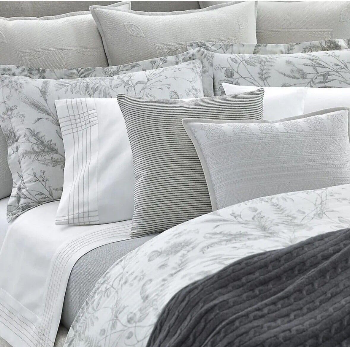 Genevieve Grey on White Floral Birds Butterfly Full Queen Comforter Only