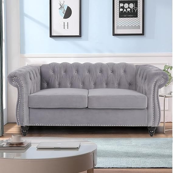 Velvet Chesterfield Chair, Mid-Century Modern Single Sofa Chair