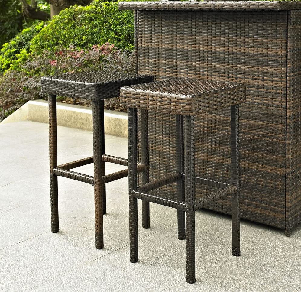 Palm Harbor Wicker Outdoor Bar Stools, Set of 2, Patio Furniture for Backyard, Balcony