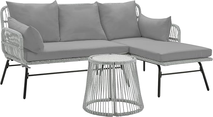 3-Piece Patio Conversation Bistro Set, Outdoor All-Weather Wicker Balcony Furniture