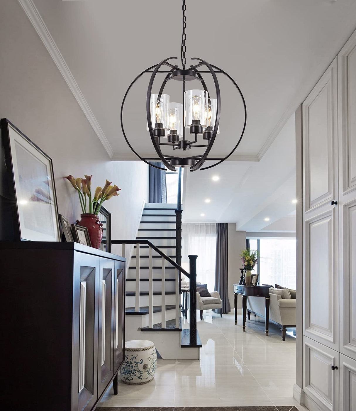 Globe Black Chandelier Dining Room Light Fixture Farmhouse Glass Chandeliers