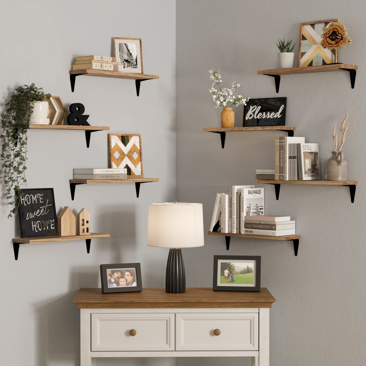 Arras Floating Shelves for Wall, 17"x 4.5" Rustic Bookshelf for Living Room Decor