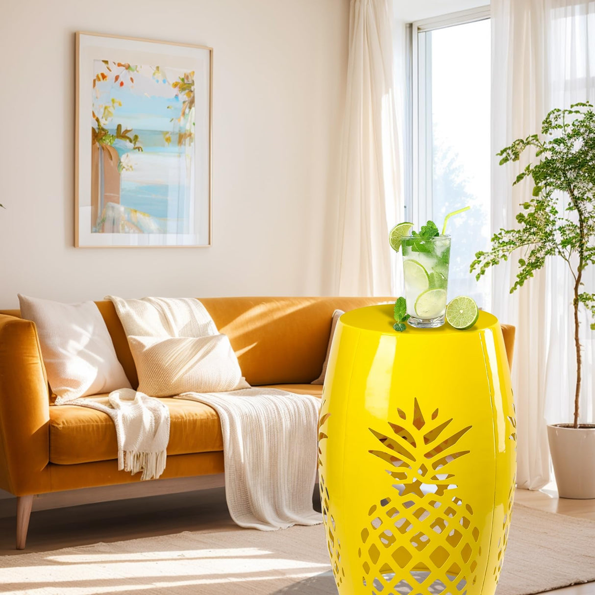 Outdoor Lace Cut Iron Side Table,Patio Garden Stool Coffee End Table Nightstand