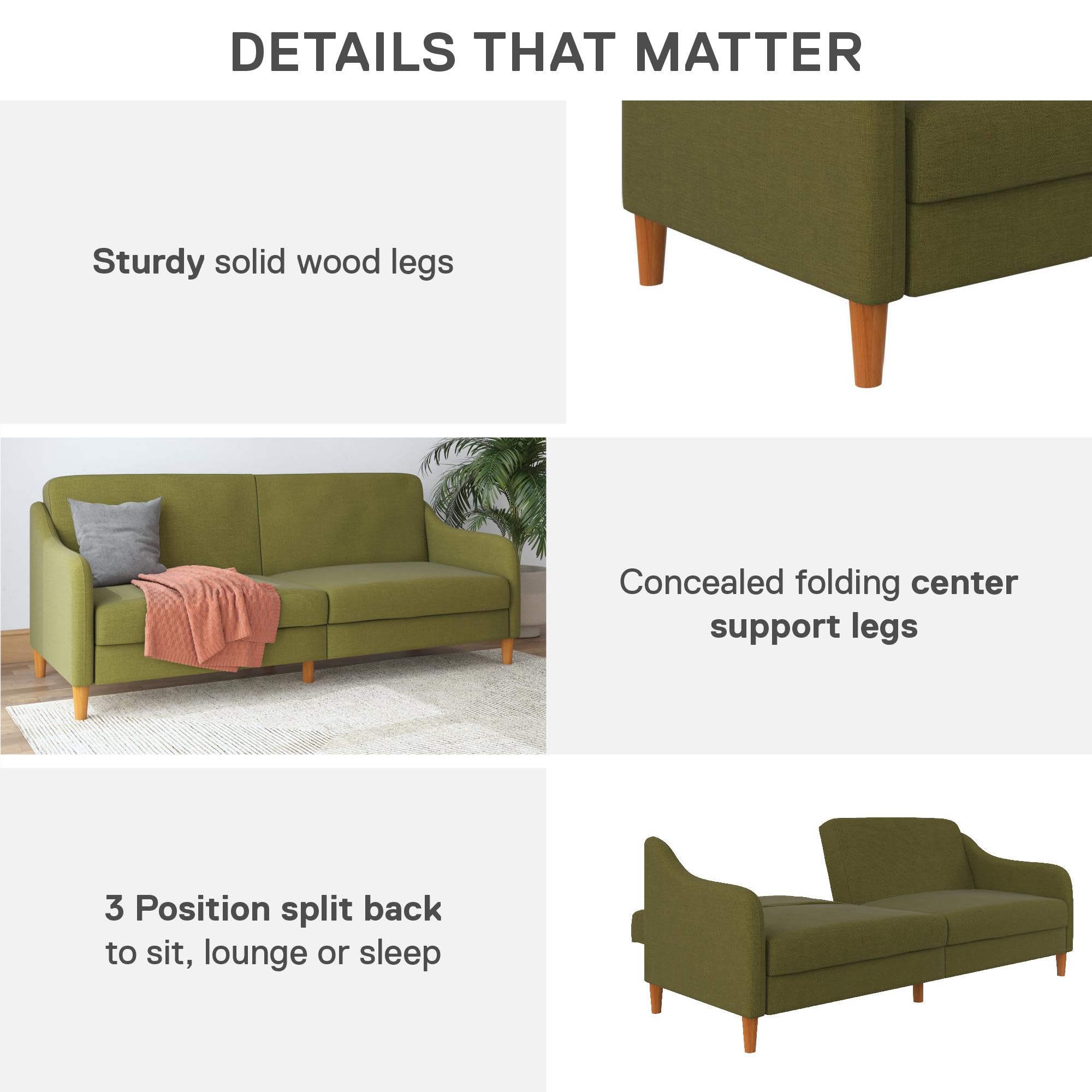 Jasper Coil Futon, Green Linen, Twin