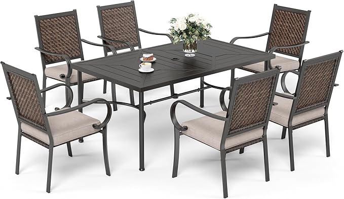 7 Piece Patio Dining Sets for 6, Patio Table and Chair Set with 64" Rectangle Metal Patio