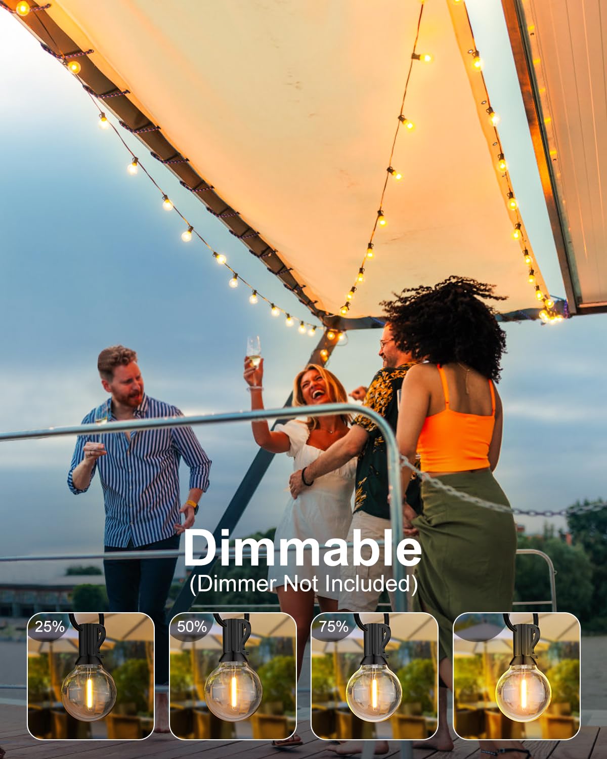 r String Lights, G40 LED Patio Lights with 64pcs Bulbs, Waterproof Shatterproof Dimmable