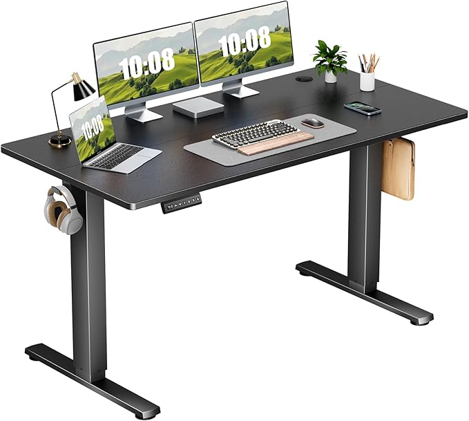 Adjustable Height, 63inch Electric Sit Stand up Desk for Home Office, Modern Rising Work Table for Computer Laptop, Lift Gaming Desk Sturdy Ergonomic Workstation, Rust Brown