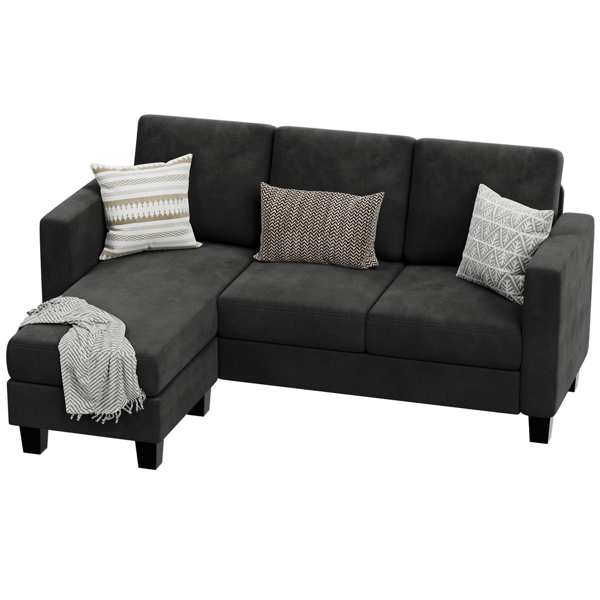 Sectional Sofa Couch 3 seat L-Shaped Sectional Sofa with Linen Fabric Ottoman Small