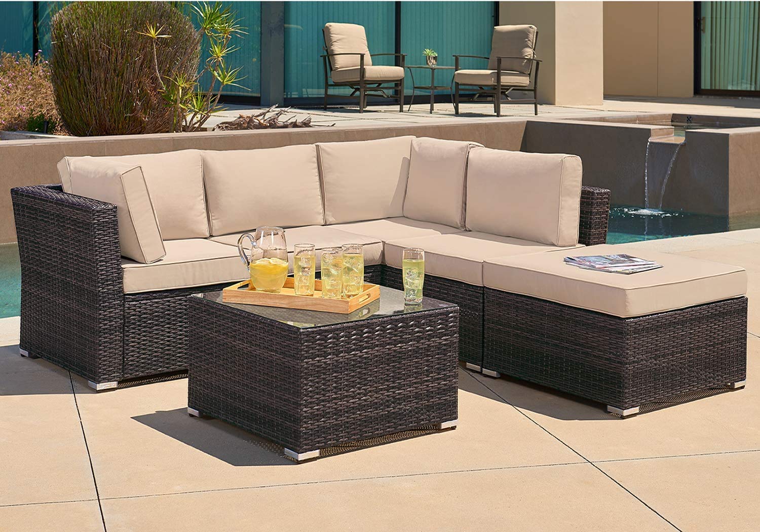 4-Piece Patio Wicker Furniture Set Outdoor Rattan Sectional Sofa