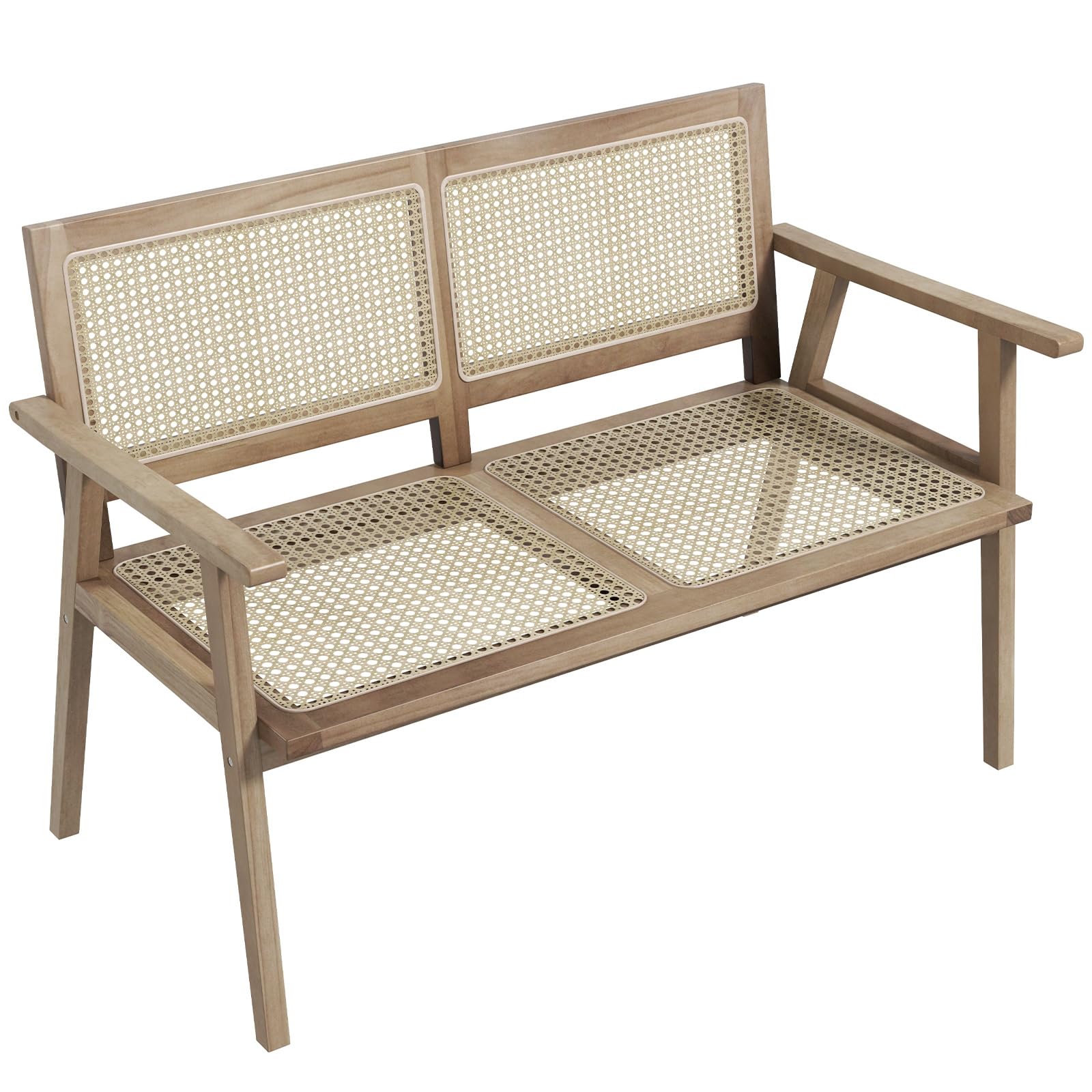 Outdoor Teak Wood Garden Bench, 2-Person Patio Bench with Armrests