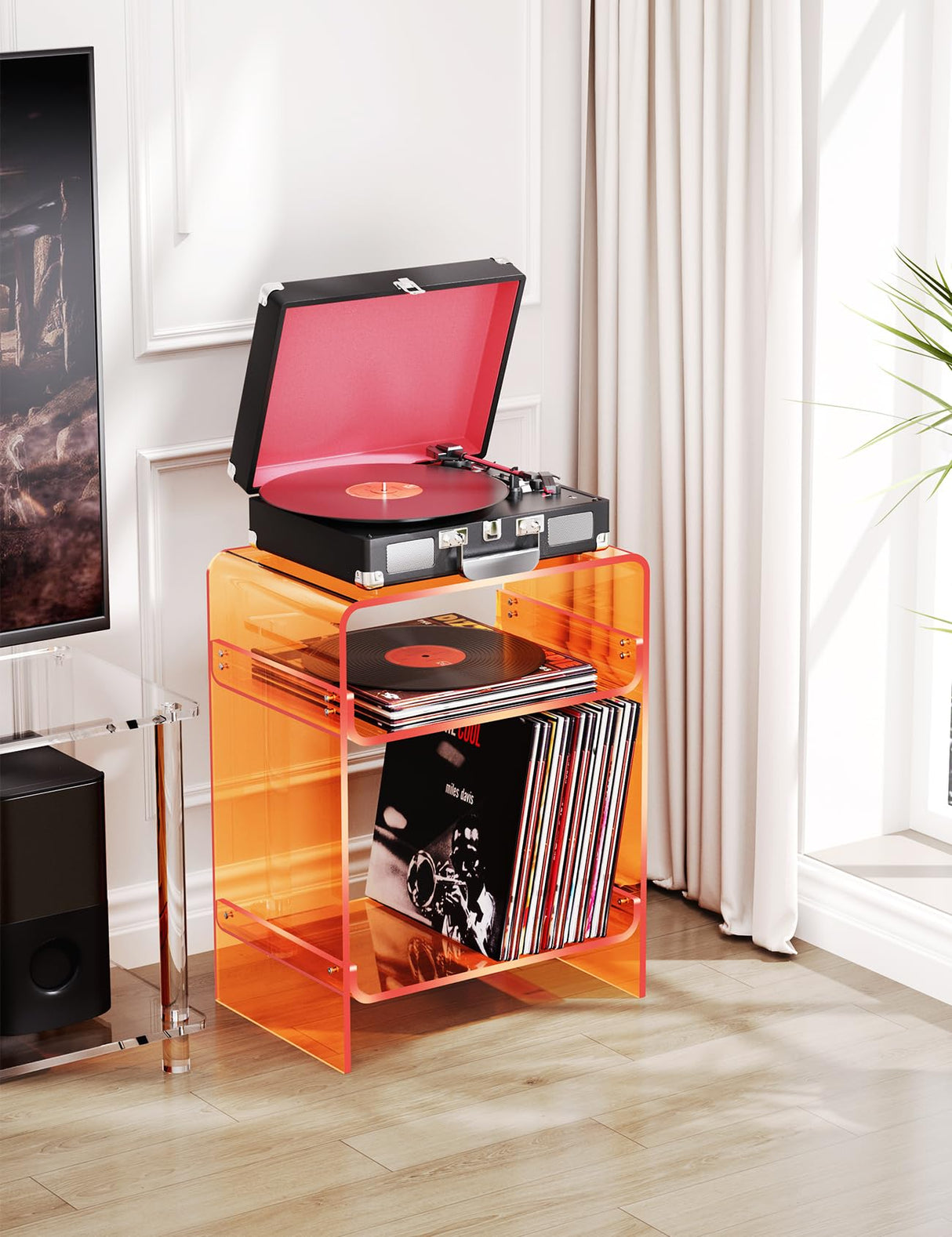 Storage Shelf, Clear Side Table Nightstand (Orange)