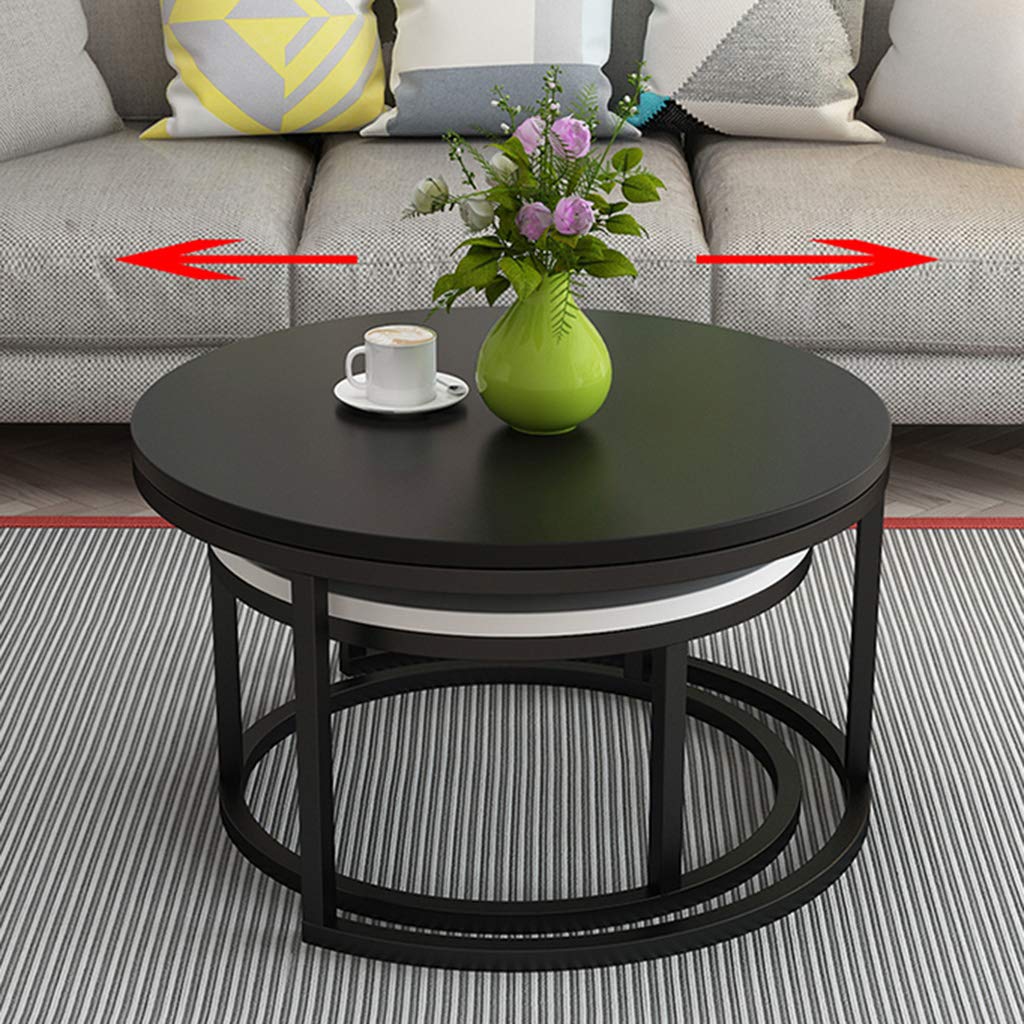 Side Table Nesting Tables Set of 2 for Living Room, Black +White Wood Top
