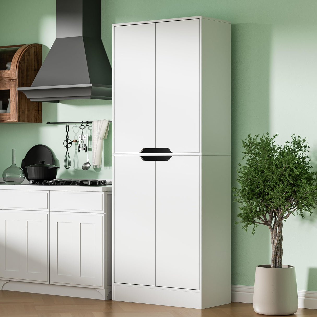 71" Tall Kitchen Pantry Cabinet, 4 Doors Freestanding Cupboard Cabinet