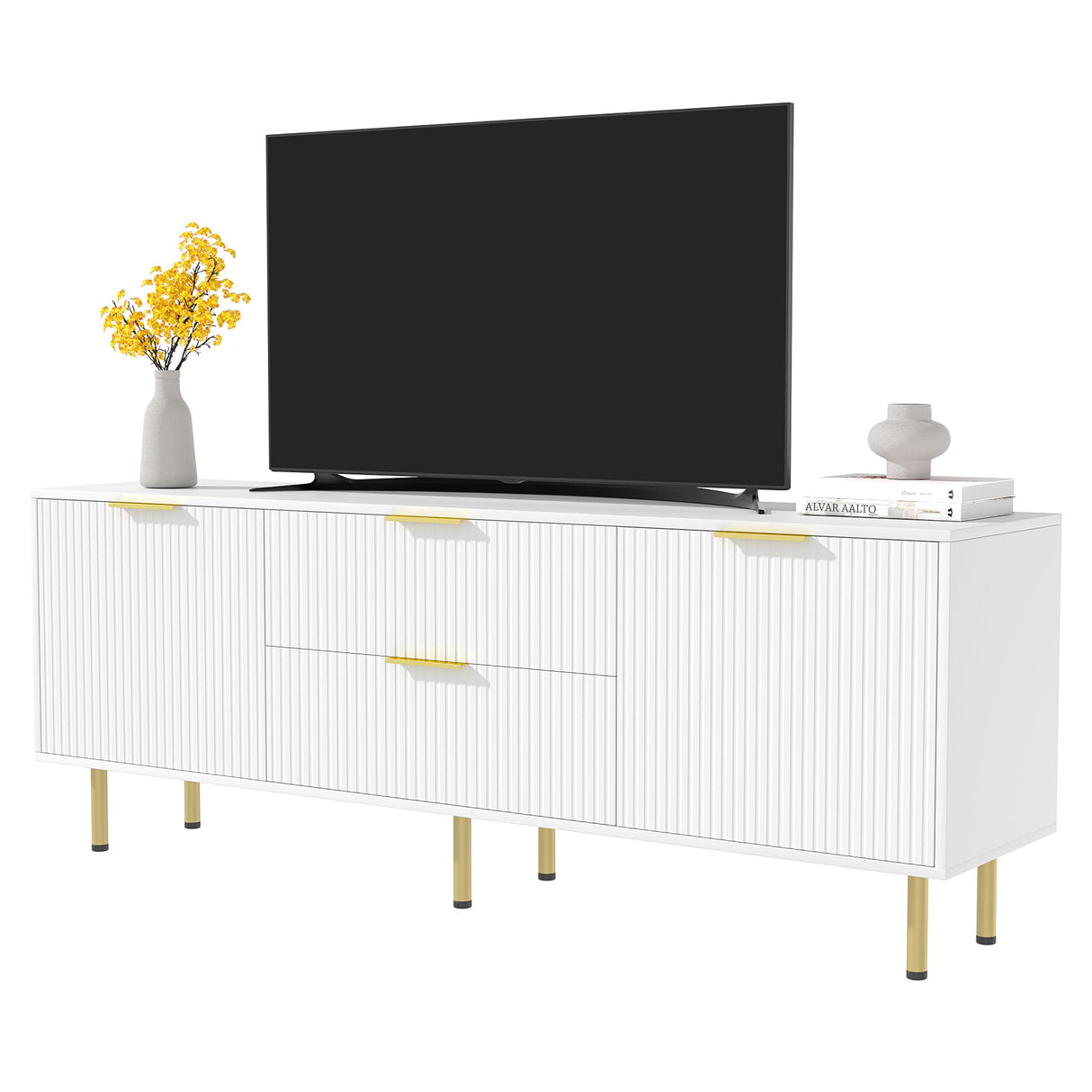 Stand for Bedroom, Mid Century Modern TV Stand with 2 Drawers