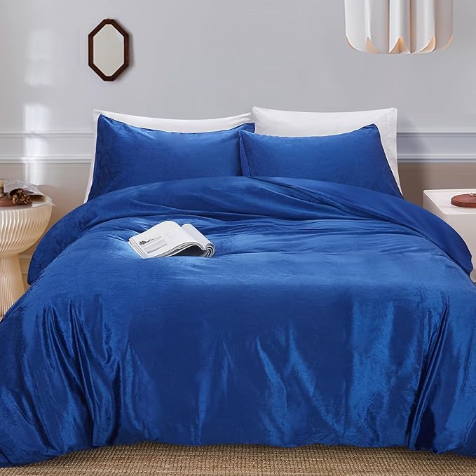 Dirty Pink Velvet Microfiber Duvet Cover Set Queen Size, 3 Piece Reversible Duvet