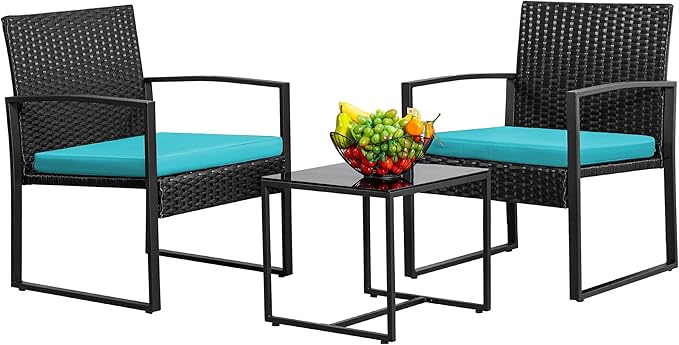 3 Piece Wicker Conversation Bistro Sets Outdoor Patio Set Modern Rattan Chair