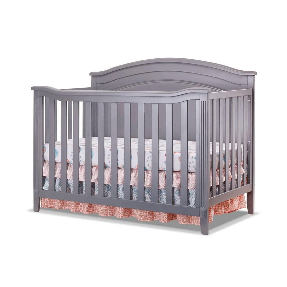 Berkley Round Top Crib, Classic 4-in-1 Convertible Crib, Made of Wood, Non-Toxic Finish, Wooden Baby Bed, Toddler Bed, Child’s Daybed and Full-Size Bed, Nursery Furniture-Gray