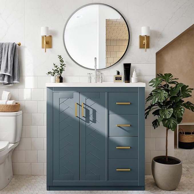 30" Bathroom Vanity with Ceramic Sink Combo, Single Basin Vanity Set with Storage Cabinet Doors Drawer