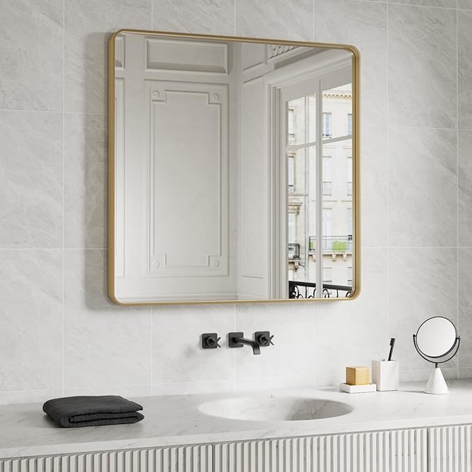 Inch Rounded Rectangle Matte Framed Wall Mounted Mirror