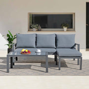 Outdoor Patio Furniture Set with Chaise Lounge, Aluminum Sofa Set for Porch Garden