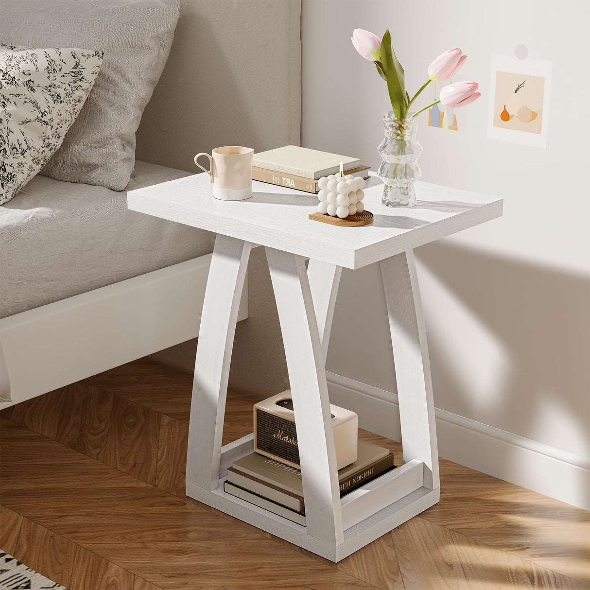 Side Table, Nightstand, Sofa Side Table with Shelf, Modern End Table for Living Room,