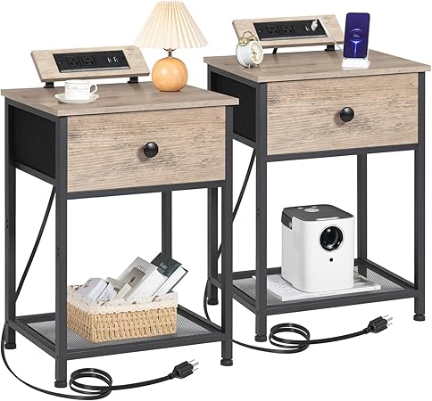 Night Stand, Black Nightstand Set of 2