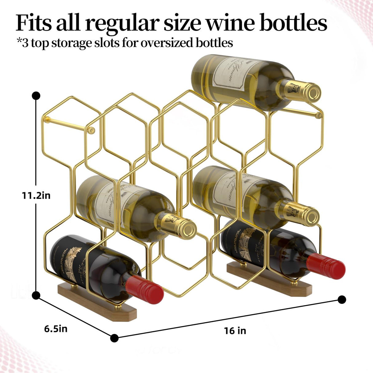 Countertop Wine Rack with Wood Base, 14 Bottle Tabletop Wine Holder