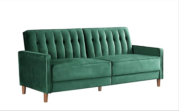 Anastasia Mid Century Modern Velvet Tufted Convertible Sleeper Sofa, 81", Grey