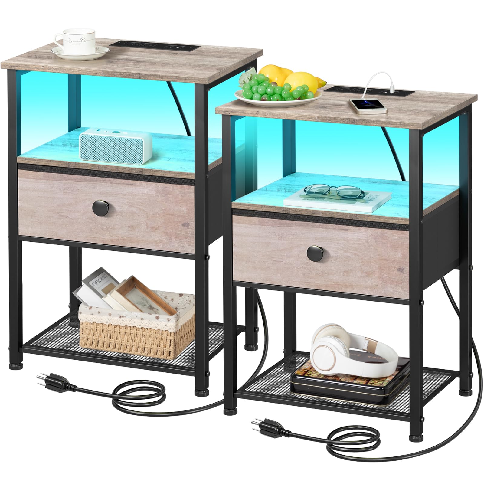 Night Stand Set 2, LED Nightstand