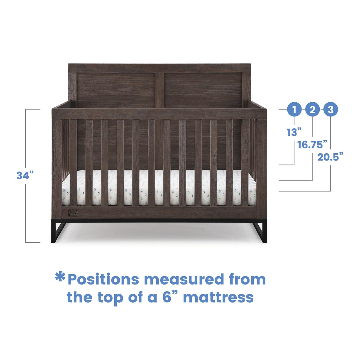 S Kids Foundry 6-in-1 Convertible Baby Crib, Rustic Grey with Matte Black