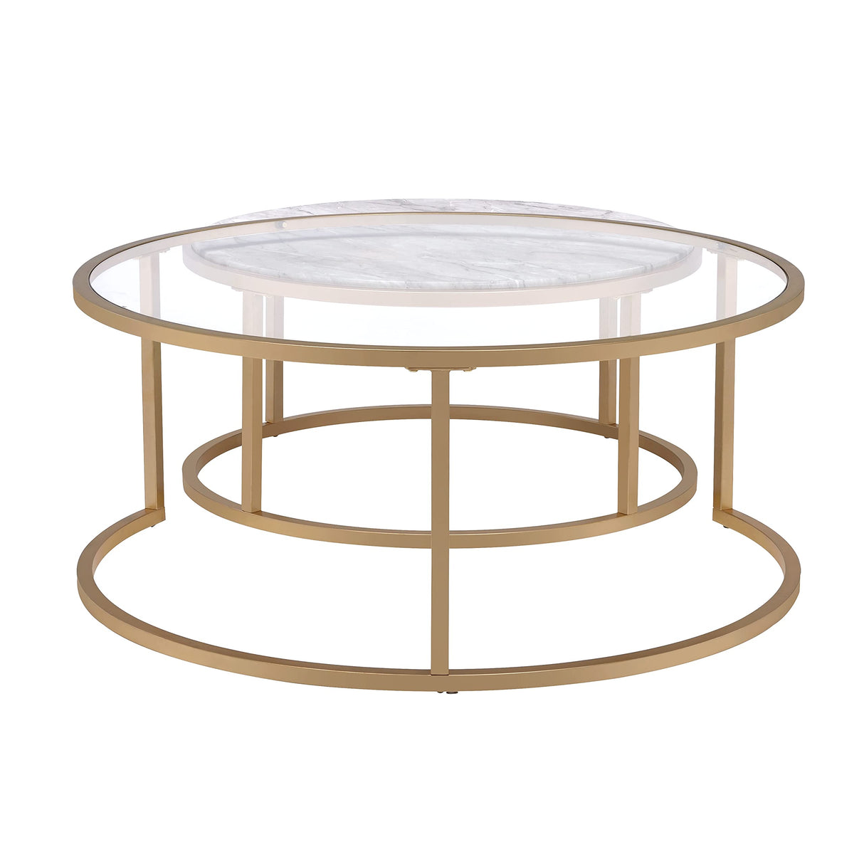 HABITRIO Coffee Table Set, 2 Pc Metal Tube Frame with Glass Top and Faux Marble Top Nesting Sofa Side Table, Fit for Living Room, Office