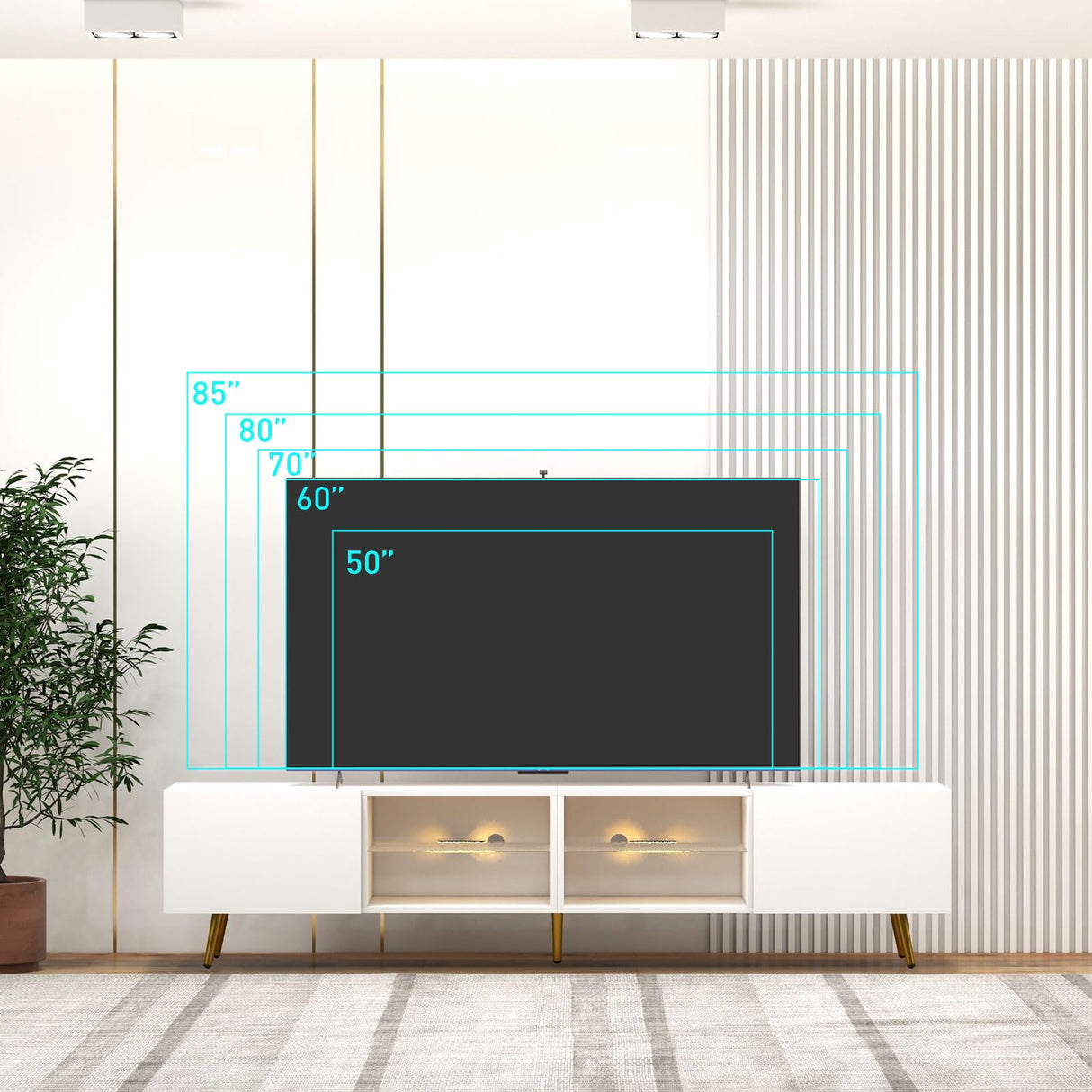 86" LED TV Stand, Modern Entertainment Center up to 90" TV, Television Console Table