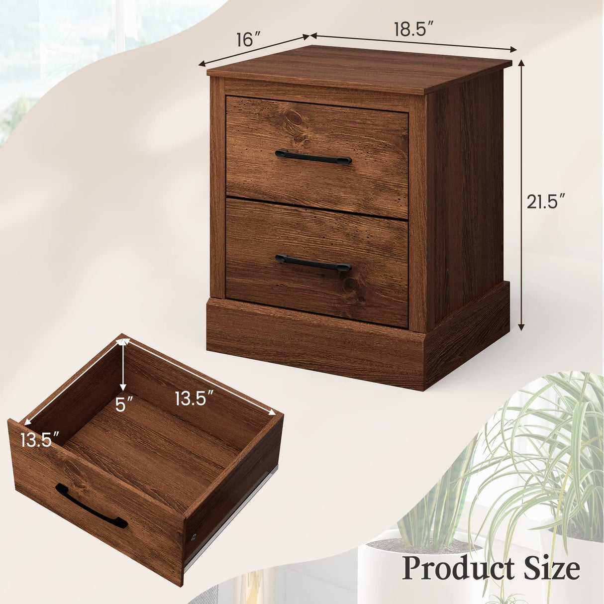 Farmhouse Nightstand Set of 2, Wood Bedside Table with 2 Storage Drawers