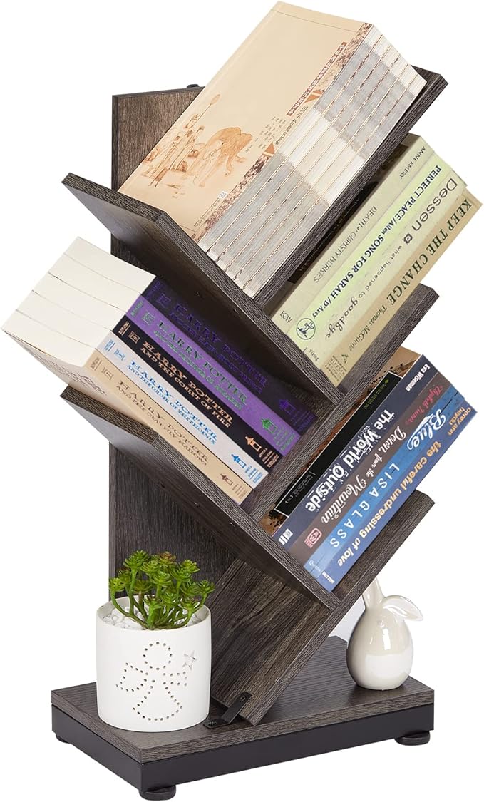 4-Shelf Tree Bookshelf, 4 Tier Floor Standing Bookcase for CDs/Magazine/Books