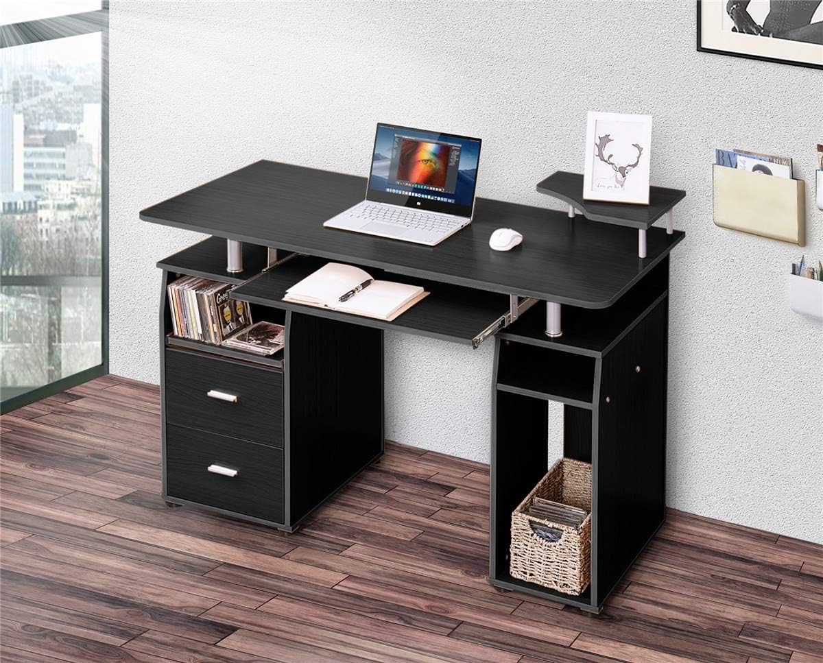 Office Computer Desk - Multi-Functional Writing Study Table Desk with Elevated Shelf,