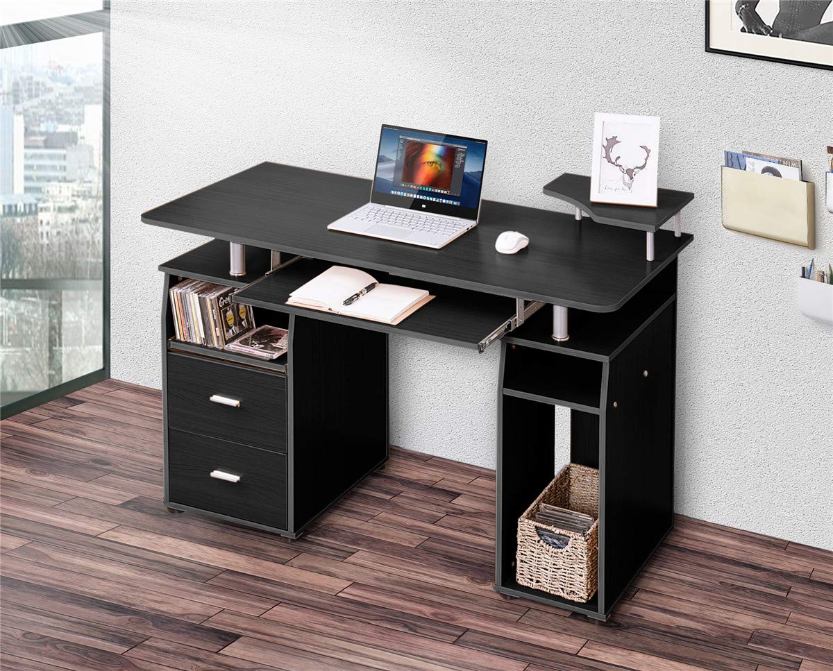 Office Computer Desk - Multi-Functional Writing Study Table Desk with Elevated Shelf,