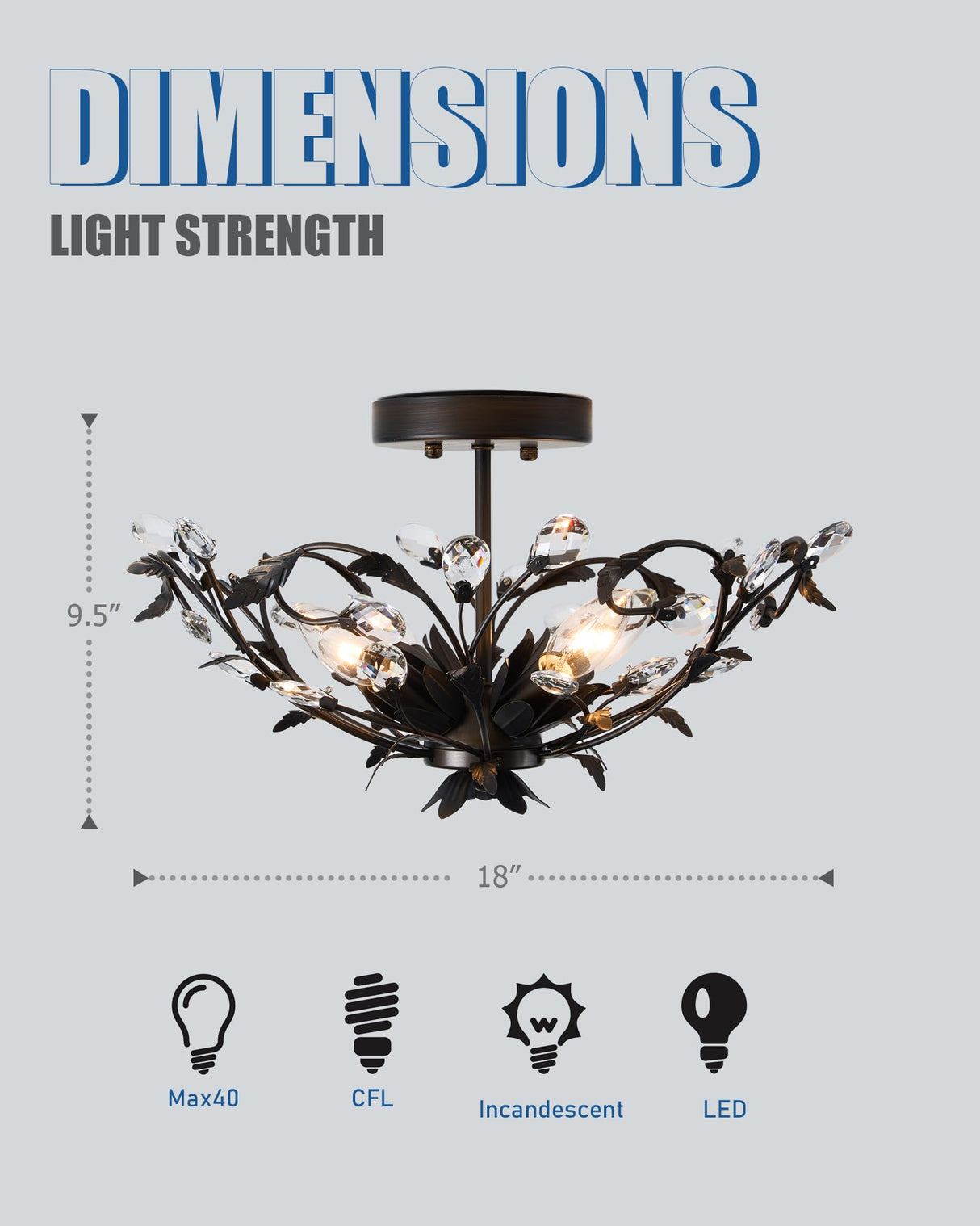 Vintage Crystal Ceiling Light Fixture - 4-Light Black Flush Mount