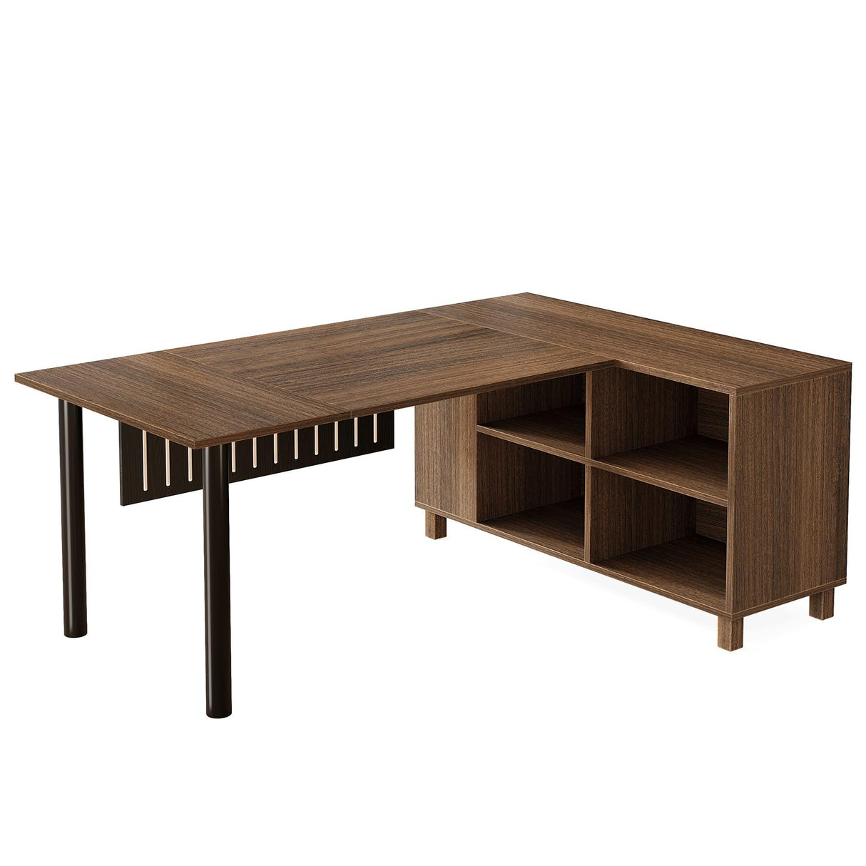 63-Inch L-Shaped Executive Desk, Large Office Desk with Storage Cabinet Shelves, L