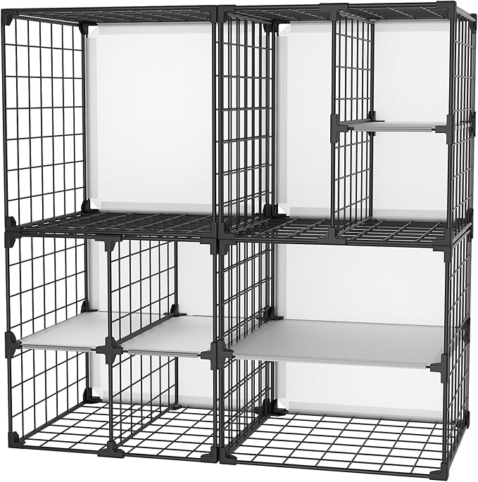 Wire Grid Storage Shelves, Stackable 6 Cube Storage Shelf, Closet Organizer, Metal Shelving Unit, Bookcase Bookshelf, Black