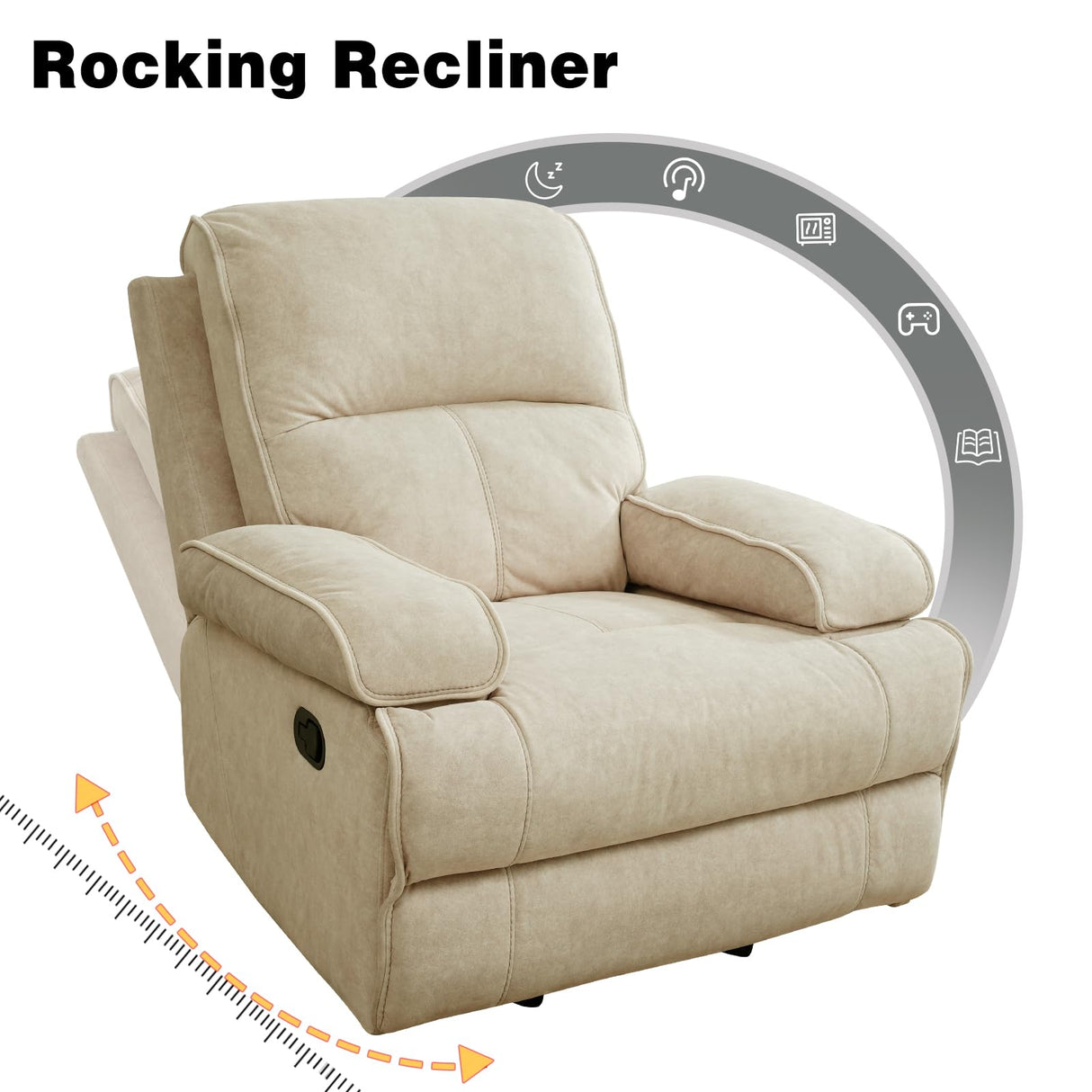 StoneCraft Overstuffed Rocking Recliner Chair with Adjustable Footrest & Backrest