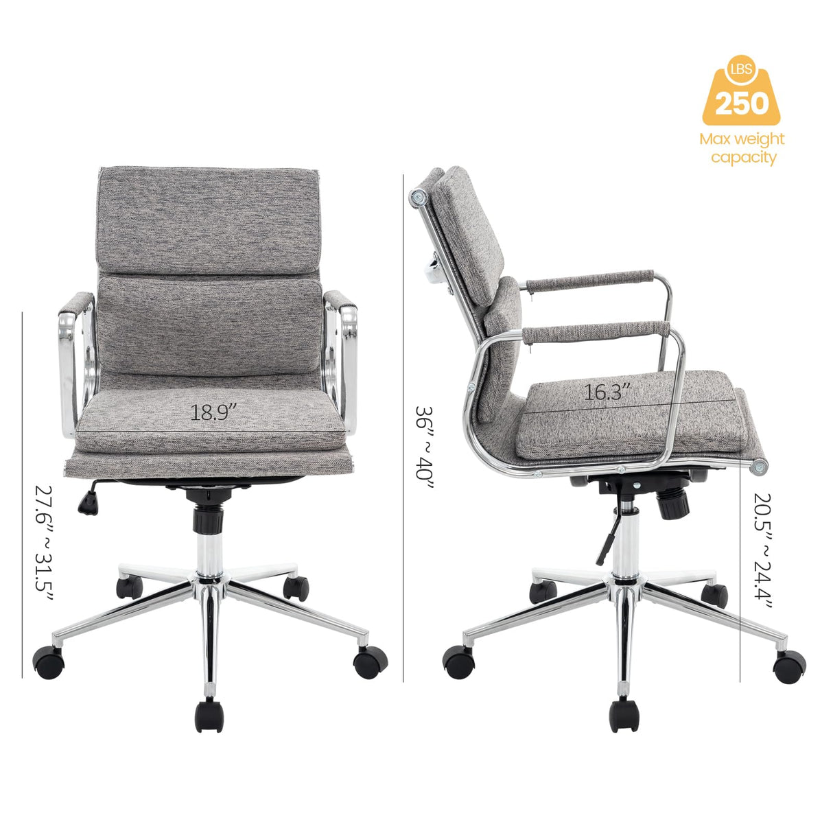 Office Desk Chair, Ergonomic Office Chair, Mid Back Desk Chair with Adjustable Height