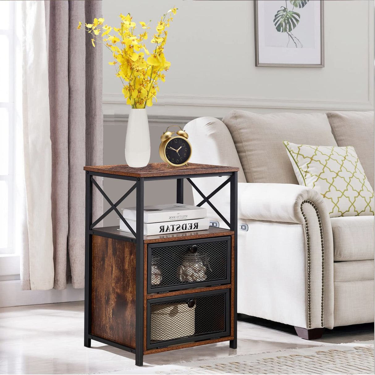 Nightstand Set of 2 with Drawer, Modern Night Stand