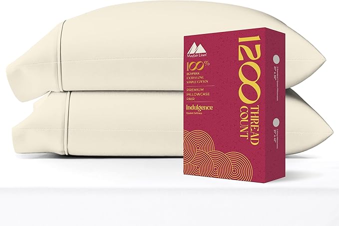 100% Egyptian Cotton Pillow Cases King Size Set of 2 - Luxury 1200 Thread Count Sateen White Pillow Covers